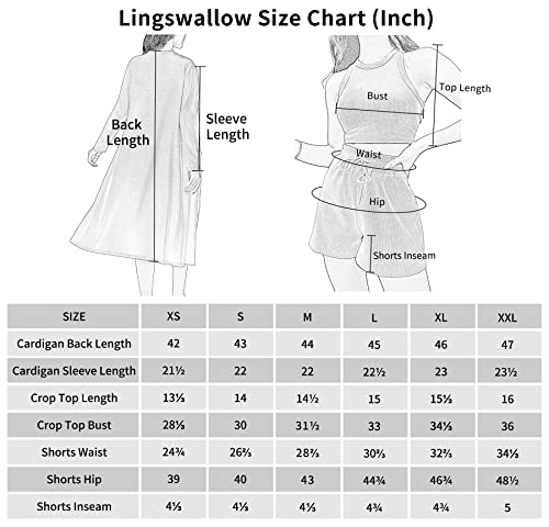 Lingswallow 3 Piece Lounge Sets for Women - Crop Top and Shorts and Cardigan Set Ribbed Lounge Set Loungewear Set Pajama Set