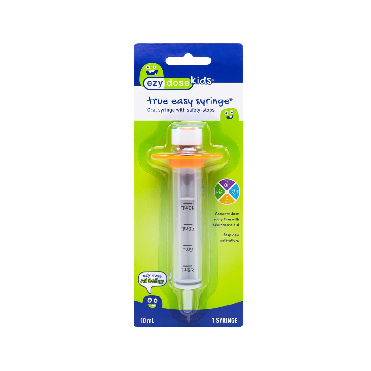 EZY DOSE Kids Baby Oral Syringe & Dispenser, True Easy Design for Liquid Medicine, Easy to Control, 10 mL/2 TSP Color Coded, BPA Free