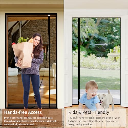 CHIYUNS Magnetic Screen Door Mesh 50 x 81.6 Inch, Fit Door Size 48 x 80 Inch, Reversible Left Right Side Opening, Grey Fiberglass Door Screen Magnetic Closure, Self Sealing, Keep Bugs Out