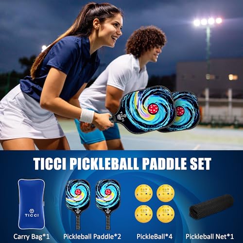 TICCI Pickleball Paddle Set 2 Premium USAPA Approved Graphite Craft Rackets Honeycomb Core 4 Balls Ultra Cushion Grip Portable Racquet Case Bag Gift Kit Men Women Indoor Outdoor (Red G Kit)