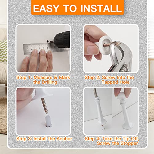 Door Stoppers for Bottom of Door - 4 Pack Door Stops with Soft Rubber Tips Wall Protector Heavy Duty Solid Rigid Door Stoppers, White