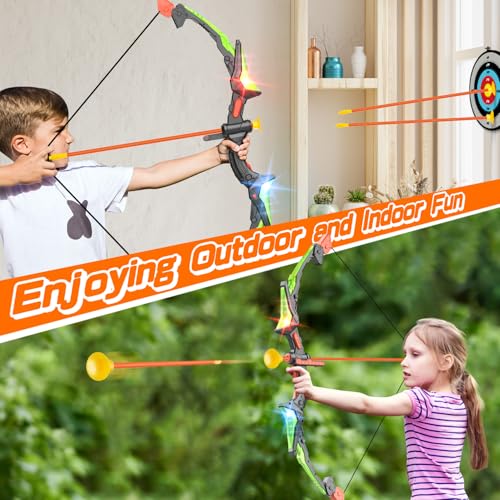 Kids Bow and Arrow Toy Set, LED Light Up Archery Toys with 8 Suction Cups Arrows, Outdoor Indoor Shooting Games Toys for 6 7 8 9 10 11 12 Year Old Boys Grils Birthday Gifts