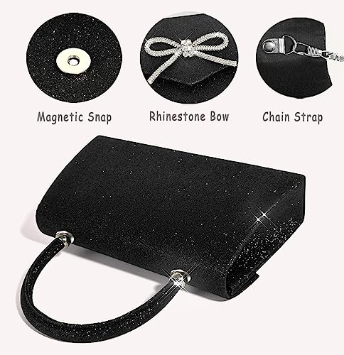 Trisapu Womens Evening Bag Sparkly Bow Clutch Purse Wedding Party Purses Glitter Rhinestone Cocktail Prom Handbags Black