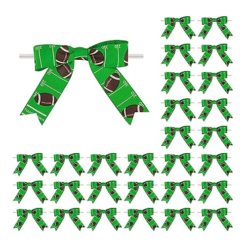 Meseey 30 Pcs Football Printed Ribbon Bows 3 Inch Twist Tie Crafts Small Bows for Gift Wrapping, Baby Shower,Wedding, Party Favors, Cake Pops,Treat Bags (Football)