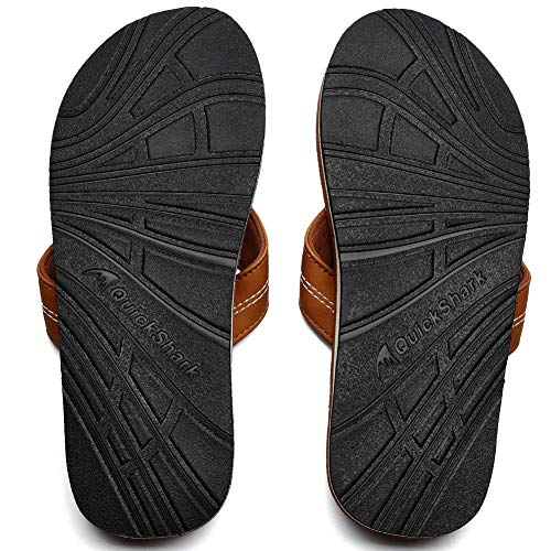 Quickshark Mens Flip Flops Leather Sandals Lightweight Beach Slippers Arch Support AKhaki Size 16