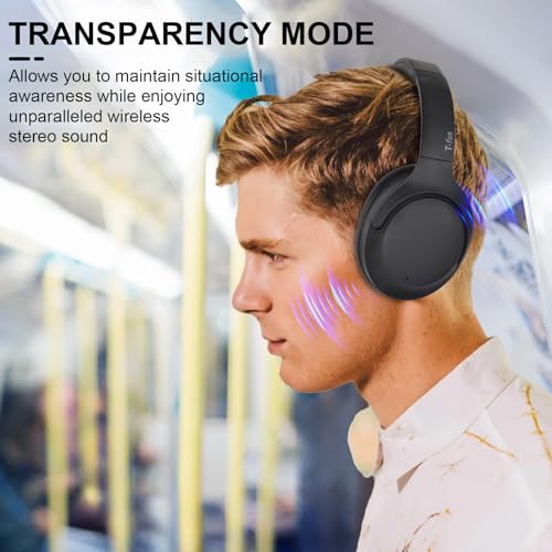 T-fun NC50 Hybrid Active Noise Cancelling Headphones Wireless Bluetooth 5.3, Foldable Over Ear Headphones, Custom EQ via App, 65 Hours Playtime, Low Latency Game Mode, Multipoint Connection