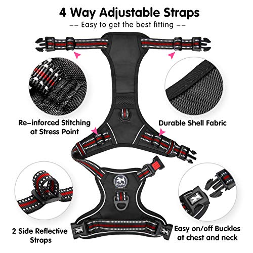 PoyPet No Pull Dog Harness, [Release on Neck] Reflective Adjustable No Choke Pet Vest with Front & Back 2 Leash Attachments, Soft Control Training Handle for Small Medium Large Dogs(Purple,S)