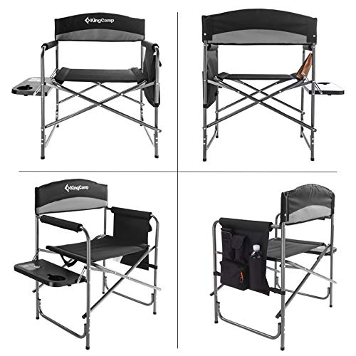 KingCamp Portable Folding Chair with Cup Holder and Storage Pocket for Outdoor, Camp, Patio, Lawn, Garden, Trip, Sports, Fishing, Black/MediumGrey