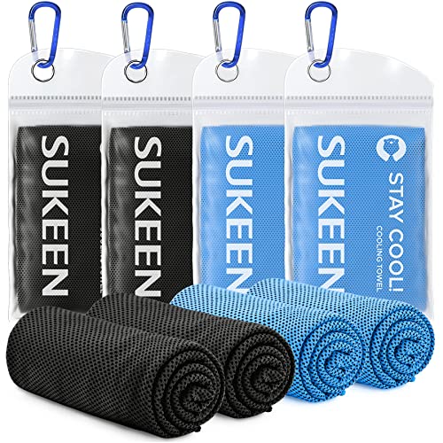 Sukeen Cooling Towels for Neck and Face, 4 Pack cooling towels for hot weather (40"x12"), Cooling Rags for Yoga, Sport, Running, Workout,Gym, Camping, Fitness, Workout & More Activities