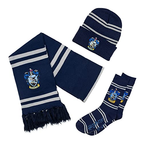 Culture Fly Harry Potter Ravenclaw Premium Knit Scarf Beanie Socks 3pc Winter Bundle Gift Set