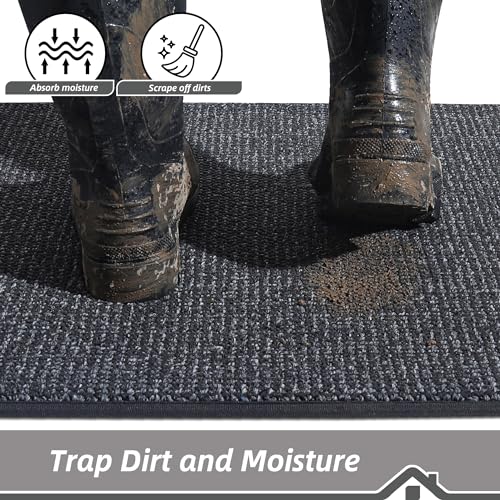 BEQHAUSE Dirt Trapper Door Mat 20" x 32", Non-Slip Washable Doormats Entrance Mat, Dirt Resistant and Absorbent Welcome Mat, Low Profile Floor Mats for Front Back Door and Entryway, Black