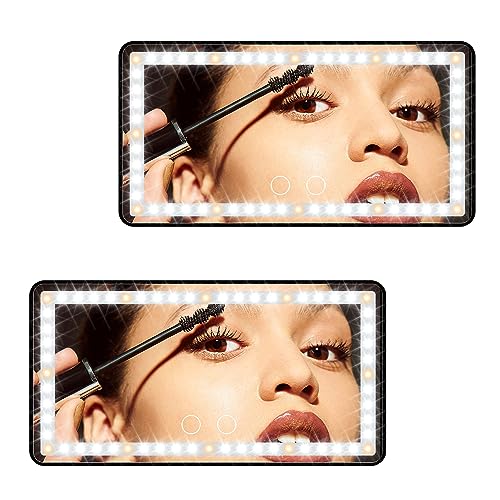 Car Sun Visor Vanity Mirror: Rechargeable Led Makeup Mirror with 3 Light Modes & Dimmable Touch Screen - Car Mirror Accessories for Women Girl (2 Pack)