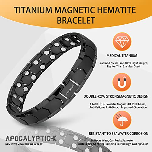 ®Magnetic Therapy Bracelets,Men's Titanium Magnetic Bracelets，Ultra Strength Magnetic Bracelets，Pure Titanium (Lightness),Eliminate Static Electricity (Black Bracelets)