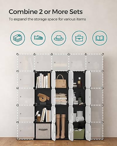 SONGMICS Cube Storage Organizer, Set of 9 Plastic Cubes, Closet Storage Shelves, DIY Plastic Closet Cabinet, Modular Bookcase, Shelving with Doors for Bedroom, Living Room, Black and White ULPC116HS