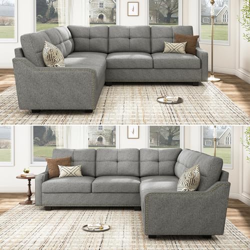 HONBAY Convertible Sectional Sofa L Shaped Couch for Small Apartment Reversible Sectional Couch for Living Room,Dark Grey