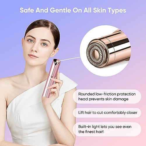 Flawless Facial Hair Removal for Women- as Seen on TV Painless Face Shaver -Painless Womens Facial Hair Remover with 2 Replacement Heads, Lipstick-Sized, USB Rechargeable（White）