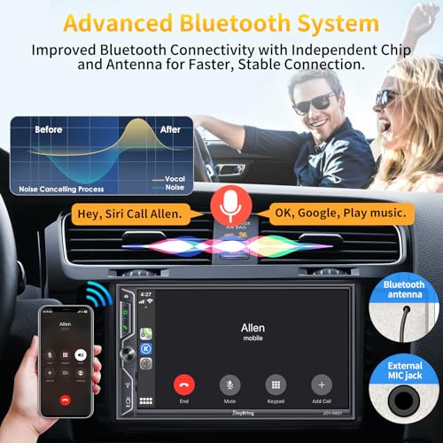 [QLED Screen Upgrade] Double Din Car Radio with Wireless Apple CarPlay and Android Auto, Bluetooth, 4.2-Channel Audio Output, MirrorLink, 7" HD QLED Touchscreen, Backup Camera, AM/FM Car Stereo