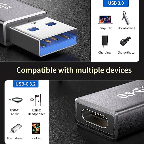 [Double Sides] USB C Female to USB Male Adapter, Type C to USB Converter, Supports USB 3.2 Speeds (10Gbps), 60W Fast Charging/Data Transfer, Compatible with Apple/iPhone/Car/Samsung