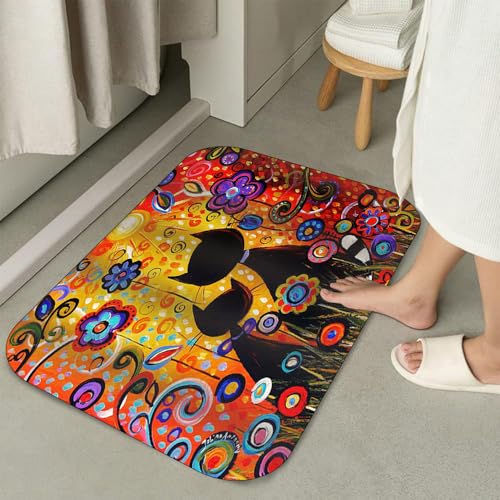 Cute Cat Couple Bathroom Sets with Flowers Fairy Shower Curtain and 20 x 31 Rugs Bathroom Accessories Sets Decor with Bath Rug, Bath Mat, U-Shaped Contour and Hooks 72 x 72 Inch