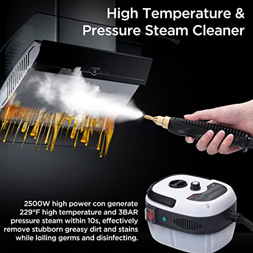 Ganggend Handheld Steam Cleaner，2500W Hand-Held High Pressure Portable Cleaning Machine with 3 Brush, High Temperature Steamer for Home Use, Kitchen, Furniture, Bathroom, Car (Red)