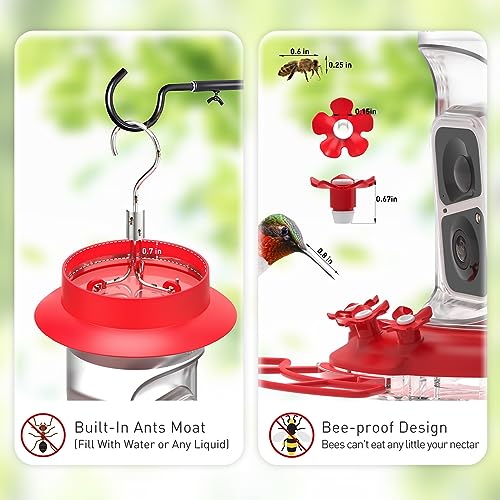 Soliom Humbirdy-The Original Hummingbird Feeder Camera with Ant Moat,Bee Proof,AI Identify Bird Species,Bird Watching Camera W/ 3 Feeding Ports,Instant Notifications,Gifts Ideas for Family(16 Ounces)