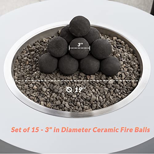 Skyflame Ceramic Fire Balls, Set of 15 Round Fire Stones Set for Indoor and Outdoor Fire Pits or Fireplaces Accessory, 3 Inch, Black