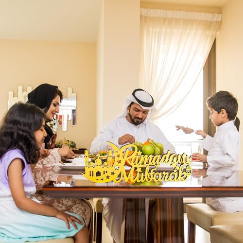 Eid Mubarak Decorations Ramadan Decoration for Home Gold Wood Acrylic Stand Letters Islamic Tabletop Ramadan Mubarak Gifts Table Top Centerpiece Decor