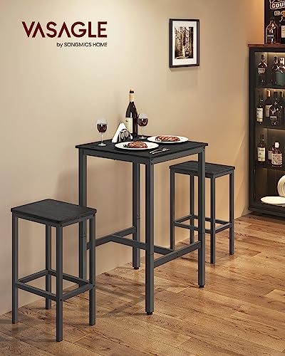 VASAGLE Bar Table, Small Kitchen Dining Table, High Top Pub Table, Height Cocktail Table for Living Room Party, Sturdy Metal Frame, 23.6 x 23.6 x 36.2 Inches for Narrow Spaces, Ebony Black and Black