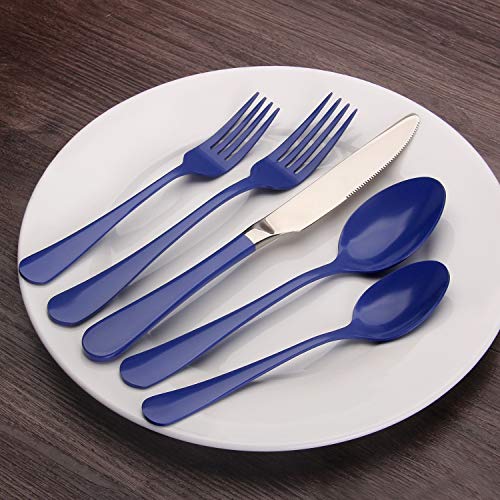 Blue Silverware Set, Bysta 20-Piece Stainless Steel Flatware Set, Kitchen Utensil Set Service for 4, Tableware Cutlery Set for Home and Restaurant, Knives mirror polish, Dishwasher Safe