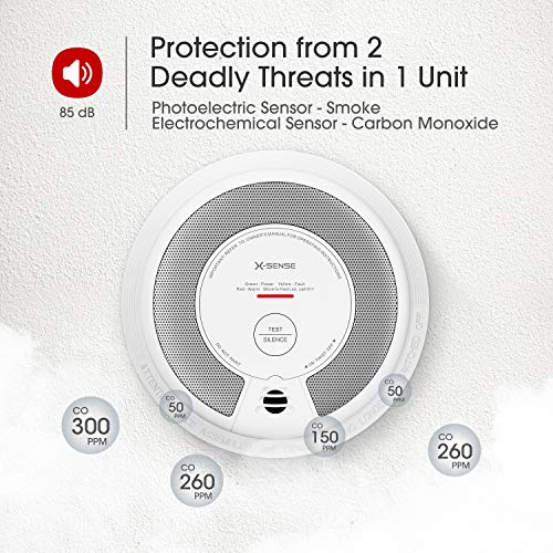 X-Sense 2-in-1 Smoke and Carbon Monoxide Detector Alarm (Not Hardwired), 10-Year Battery-Operated Dual Sensor Fire & CO Alarm, SC06, 1-Pack