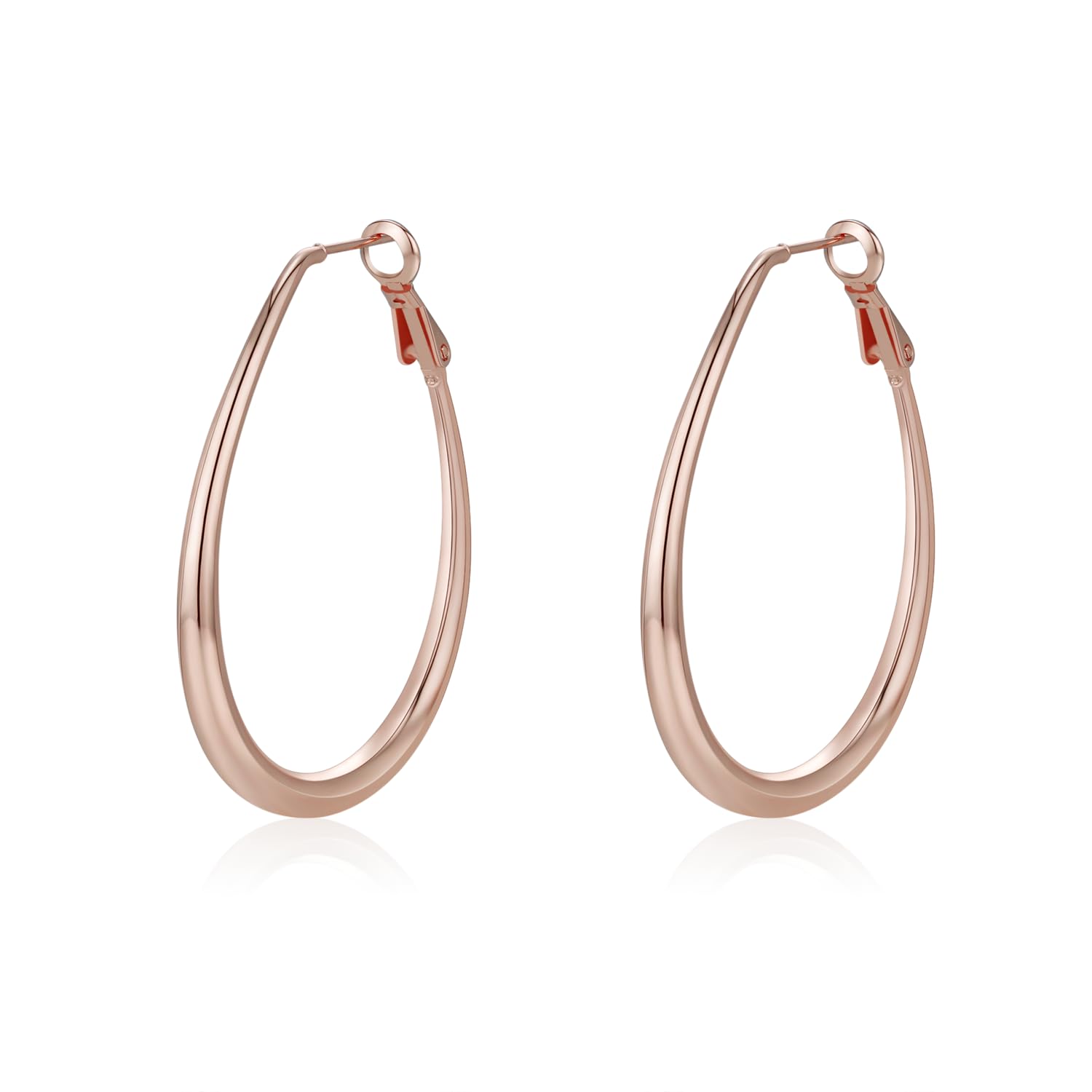 Lightweight Oval Hoop Earrings for Women - 14K Gold Plated, Rose Gold Plated and Sterling Silver Plated Large Oblong Hoop Earrings for Women Girls Statement Jewelry Gift