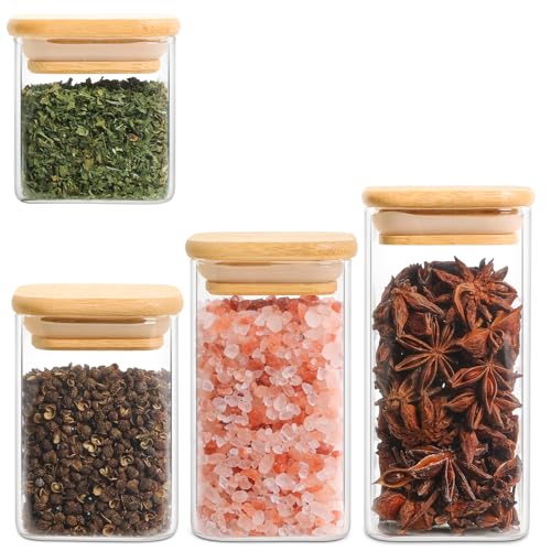 ComSaf Spice Jar with Bamboo Lid Sample Set, Glass Spice Jars Sample Sack, include 4oz, 6oz, 8oz, 10oz Square Seasoning Jars, Perfect for figuring out the ideal size.