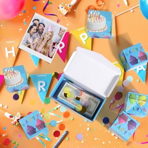 BABORUI Birthday Surprise Box Gift Box for Money, Happy Birthday Surprise Gift Box Explosion with Confetti, Seeroze Exploding Gift Box for Men Women Kids(Blue Birthday)