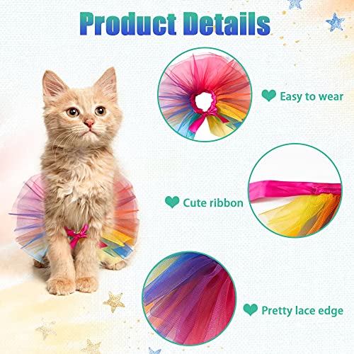 Threetols Rainbow Dog Costume Christmas Pride Princess Dress Cat Costumes, Rainbow Tutu for Small Medium Cats Dogs, Fancy Rainbow Multicolor Pet Collar for Dog Cat Birthday Party Pride Accessories(S)