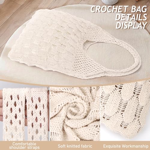 KPX Crochet Tote Beach Bag, Mesh Knitted Bag Large Aesthetic Shoulder Bag Handbags Hollow Hobo Bag for Women Summer (Beige, Style T)