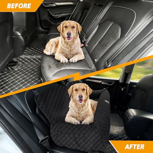 Dog Car Seat for Large Dog Under 100LBS,Dog Car Bed Pet Booster Back Seat Removable Washable Pet Travel Safety Car Seat with Safety Tethers/Storage Pocket,Only for Car Back Seat（Black）