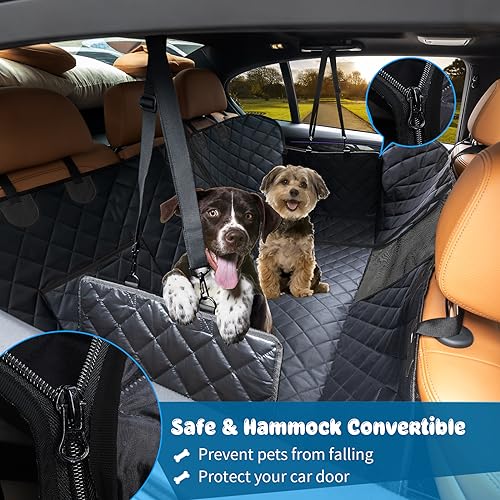 URPOWER 6-in-1 Dog Car Seat Cover for Back Seat, Waterproof Dog Car Hammock 40/60 Split Dog Seat Cover with Mesh Window and Side Flap Pets Car Seat Protector Dog Backseat Cover for Car, SUV, Truck