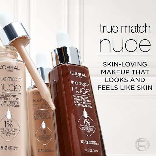 L'Oreal Paris True Match Nude Hyaluronic Tinted Serum Foundation with 1% Hyaluronic acid, Cool Deep 7.5-8.5, 1 fl. oz.