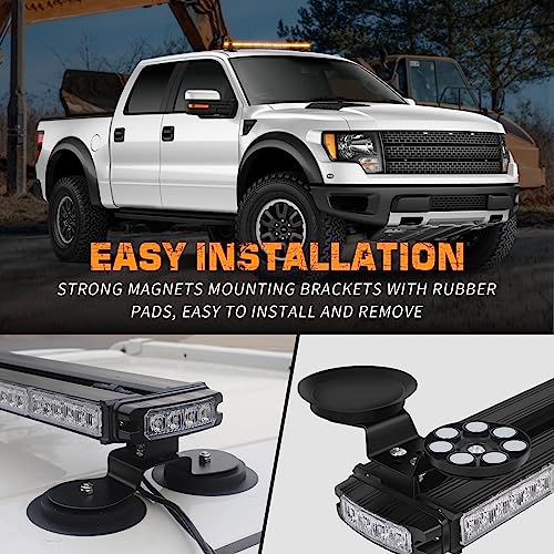 XRIDONSEN 37" 104 LED Roof Top Strobe Light Bar Amber White Emergency Traffic Advisor Lights Double Side Warning Safety Flashing w/Magnetic Mount for Construction Vehicles Plow Trucks Pickup Wrecker