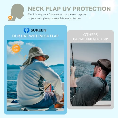 Sukeen Cooling Sun Hat for Men Women UPF50+ Wide Brim Fishing Hat with Neck Flap Adjustable Foldable Bucket Hat for Hiking Army Green