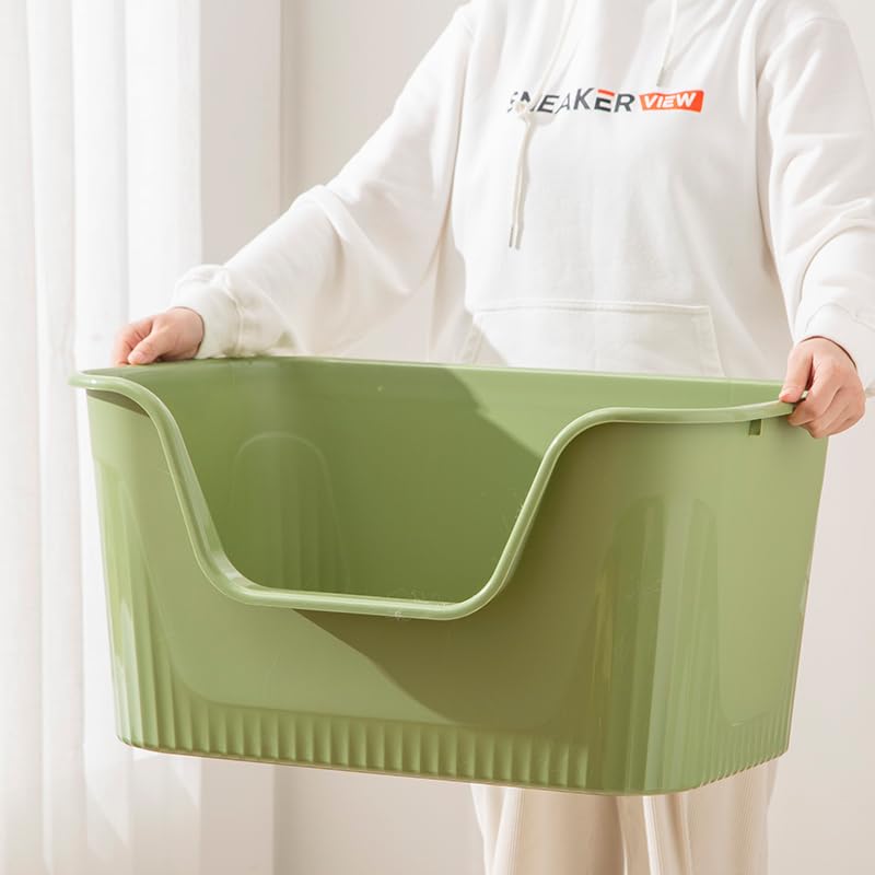 TownTime Extra Large Litter Box with High Sides 25.27" Lx17.83 Wx13.11 H,Anti-Splashing Kitty Litter Box,Tool-Free Assembly,Multi Cat Litter Box,Jumbo Litter Box (Green)