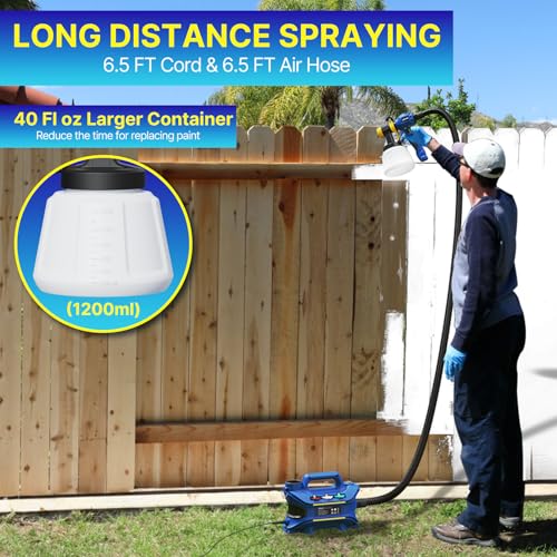 LIFOVE Paint Sprayer 800W HVLP Electric Spray Paint Gun with 40 Fl Oz Container, 6.5FT Air Hose, 4 Nozzles & 3 Patterns, Easy to Clean, Suitable for Furniture, House, Fence, Walls, Etc. LF807