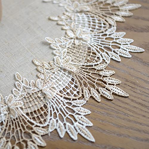ARTABLE Grey Lace Doily Linen Table Topper Scarf Placemat Round Small Coffee Farmhouse Table Cover Rustic for Kitchen Home Dining (Stone Grey, 15 Inch Round)