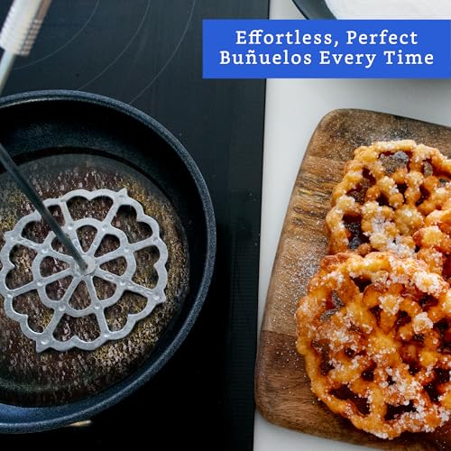 Bunuelos Mold with Handle (4.7 in Cast Aluminum) - Molde para Buñuelos de Viento Mexicanos - Buñuelos de Viento Moldes - Bunuelo Mold Mexican Cookware - Rosette Iron Set with Handle