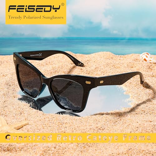 FEISEDY Trendy Polarized Sunglasses, Retro Cateye Frame for Women, UV400 Protection Shades B0009