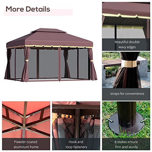 Outsunny 10' x 13' Patio Gazebo, Outdoor Gazebo Canopy Shelter with Netting and Curtains, Aluminum Frame for Garden, Lawn, Backyard and Deck, Gray