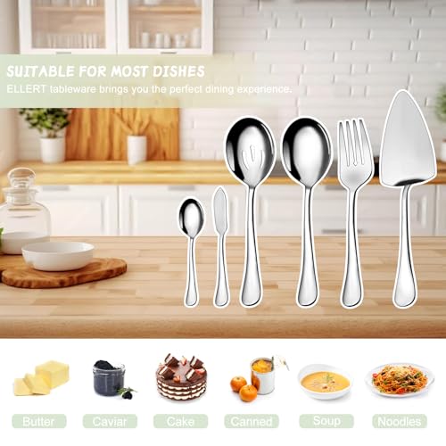 Serving Utensil Set,6piece Serving Utensil Setwith Serving Spoons，Serving Forks，Serving Tongs Soup Ladle and Pie Server Buffet Catering Serving Utensils,Dishwasher Safe (5.5-11Inch-Serving Set-6pcs)