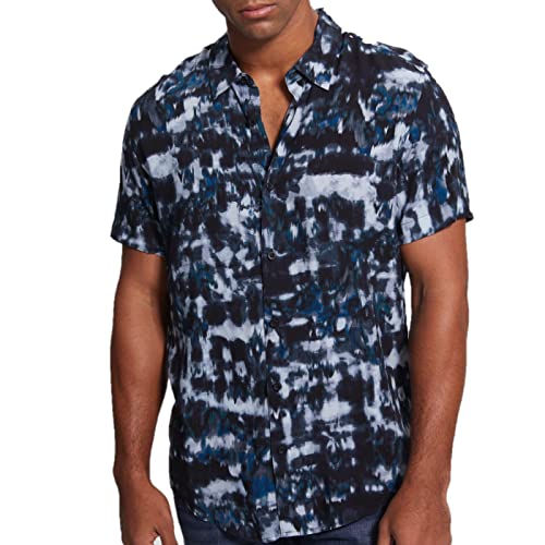 GUESS Men's Short Sleeve Eco Rayon Ikat Tie Dye Shirt, Small