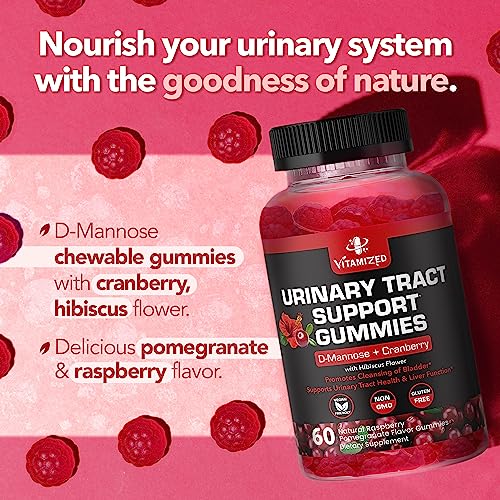 VITAMIZED Potent Cranberry Gummies 1500mg with D Mannose - Urinary Tract Health for Women & Men, Urinary Flush & Bladder Fast-Acting Support Supplements with Hibiscus Powder, 60 Count