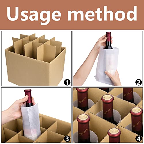 codree 3 Sets Glass Packing Kits- Glass Dividers for Moving Boxes- Glassware Dish Packing Boxes Corrugate Dividers with 36 pcs Foam Pouches Fits 16x12x12 Inch Box (Box Not Included)